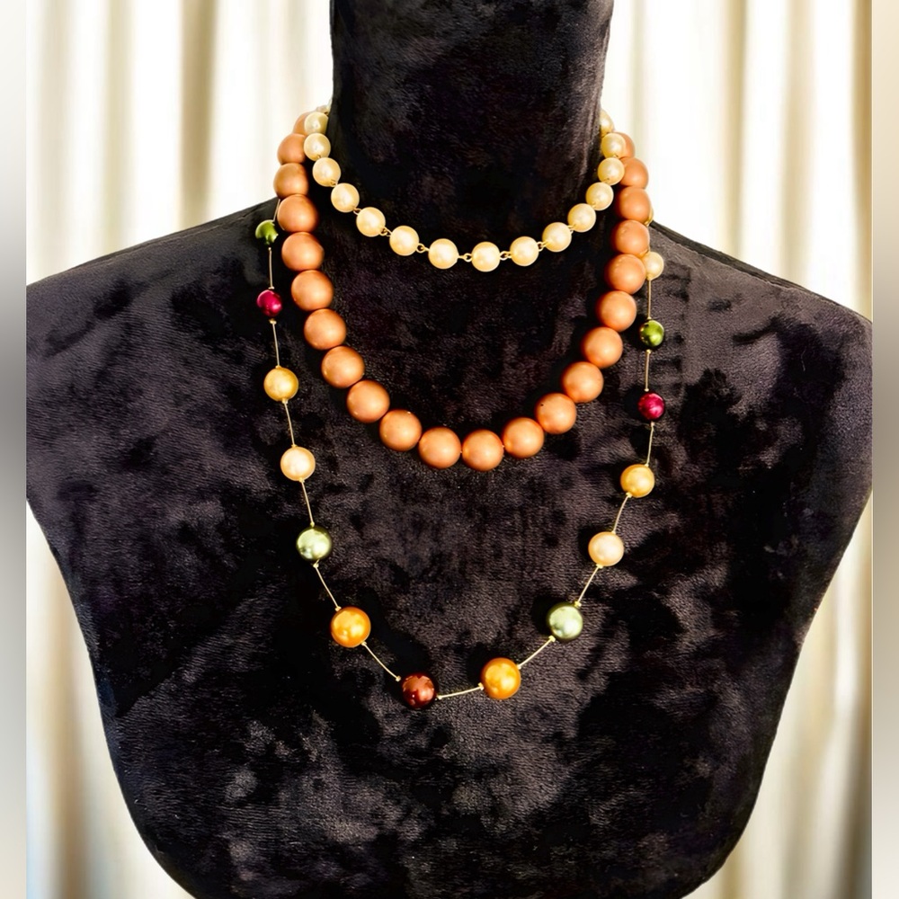 3 Necklace Bundle - Vintage Faux Pearls - Gorgeous Colors!